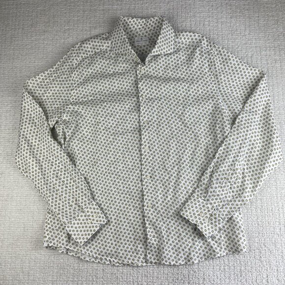 Emanuel Berg Casual Button Down Shirt Size 44 17.5 XL White / Blue Floral Hippie - Picture 1 of 16